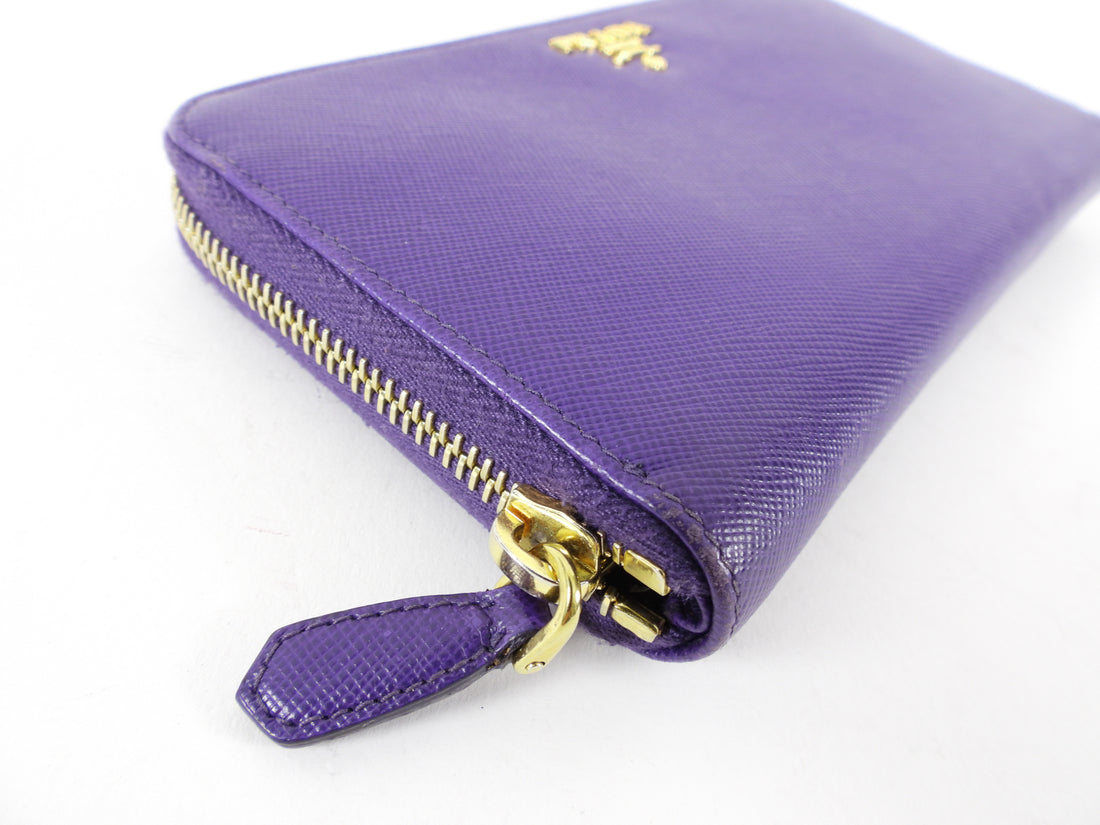 Prada Purple Saffiano Lux Leather Zip Around Wallet Prada
