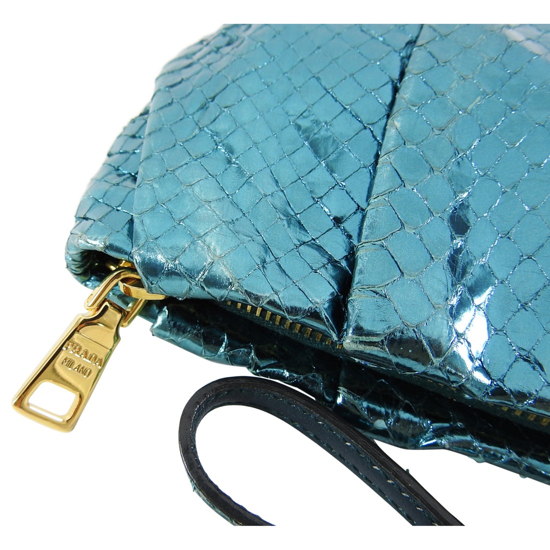Prada Blue Metallic Small Python Wristlet Bag