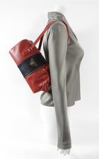 Prada Red and Black Saffiano Fori Small Barrel Bag