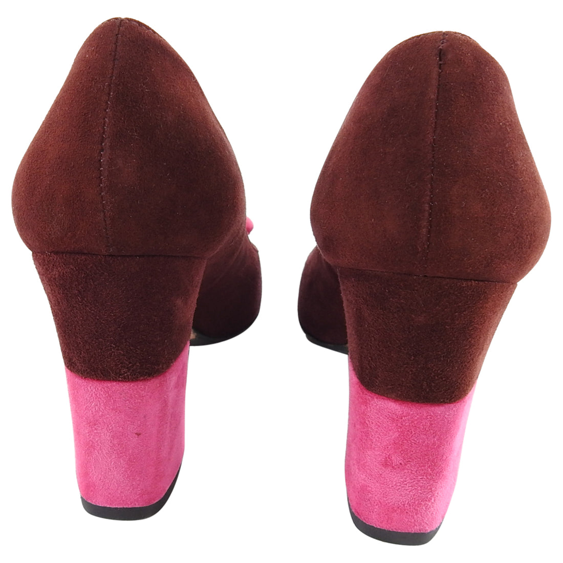 Prada Burgundy and Pink Suede Chunky Heel Pumps - 9.5