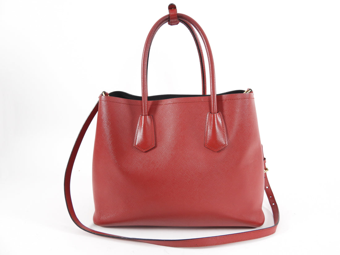 Prada Saffiano Lux Red Large Double Tote Bag