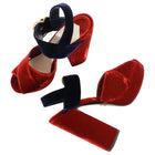 Prada Red Velvet and Navy Criss Cross Platform Sandal - 40