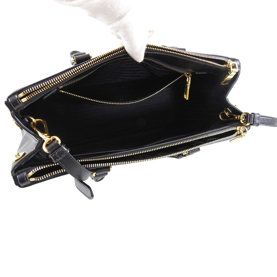 Prada Saffiano Lux Double Zip Black Nero Tote Bag