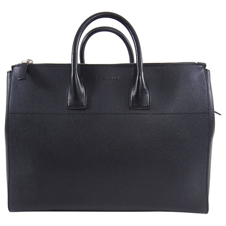 Prada Black Saffiano Leather XL Zippered Executive Tote Travel Bag