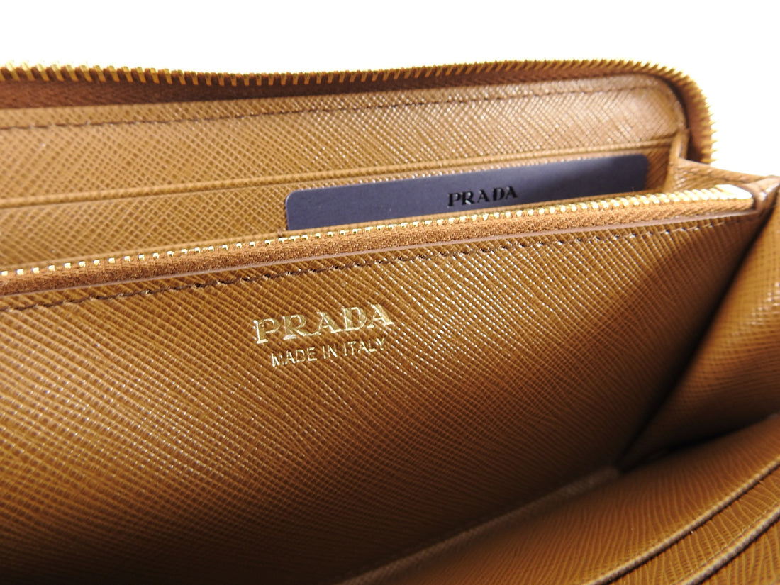 PRADA Saffiano Metal Cameo Leather Zip Around Clutch Wallet Authentic  1M1225