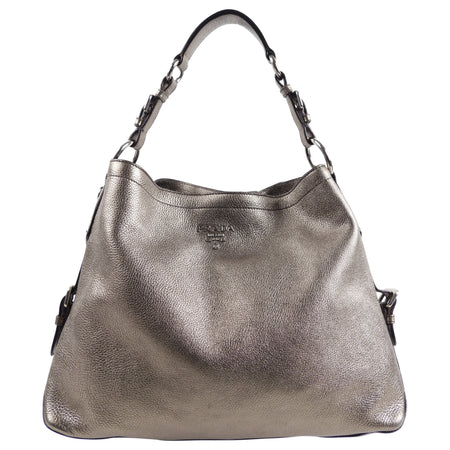 Prada Metallic Bronze Hobo Leather Shoulder Bag