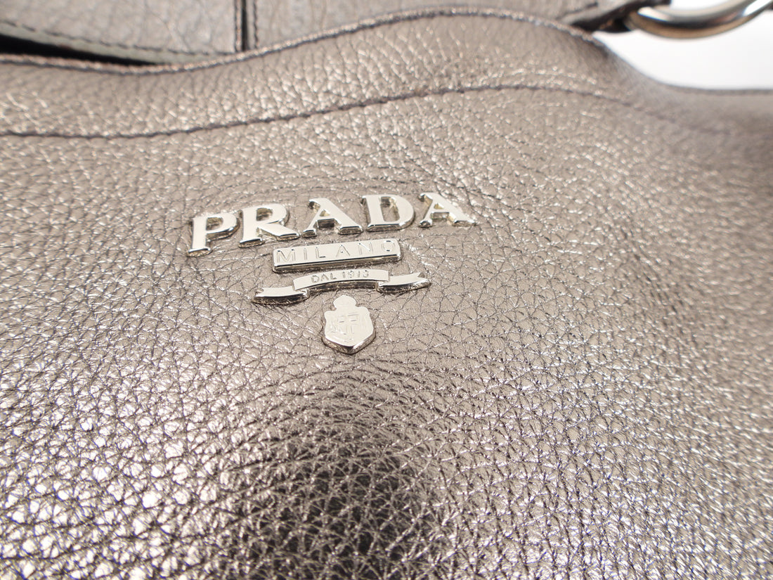 Prada Metallic Pewter Hobo Leather Shoulder Bag – I MISS YOU VINTAGE