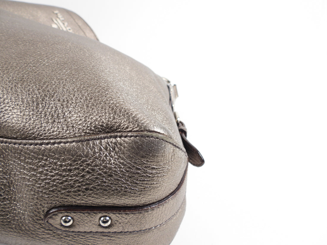 Prada Metallic Bronze Hobo Leather Shoulder Bag