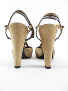 Prada Beige Suede Metallic Tri-color T Strap Heels - 35.5