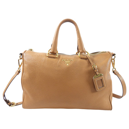 Prada Tan Vitello Daino Leather Large Two-Way Bag