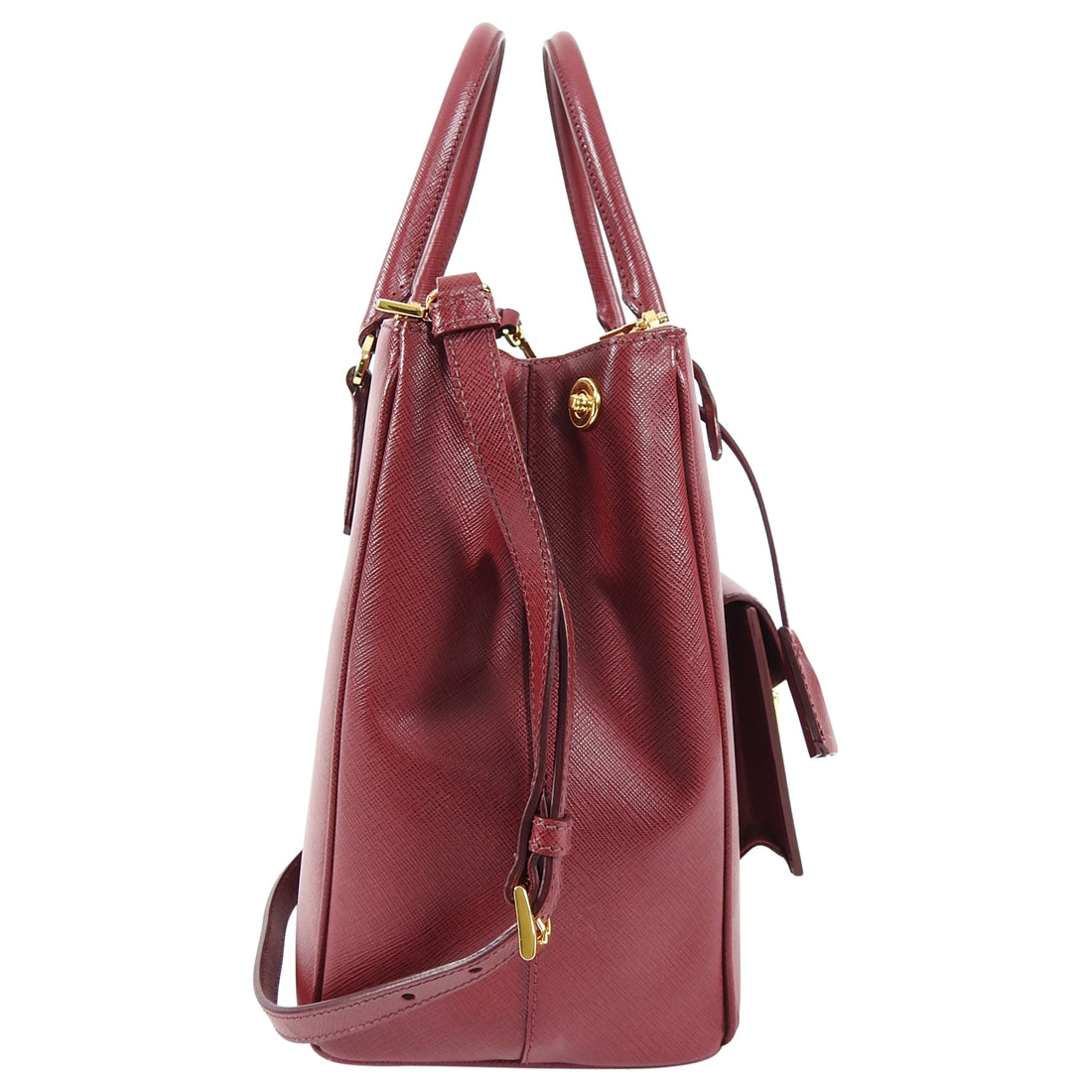 Prada Red Cerise Saffiano Lux Galleria Double Tote Bag with Front PocketPrada Red Cerise Saffiano Lux Galleria Double Tote Bag with Front Pocket