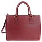 Prada Red Cerise Saffiano Lux Galleria Double Tote Bag with Front Pocket