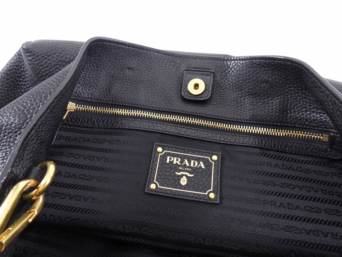 Prada Black Daino Leather Two Way Tote Bag