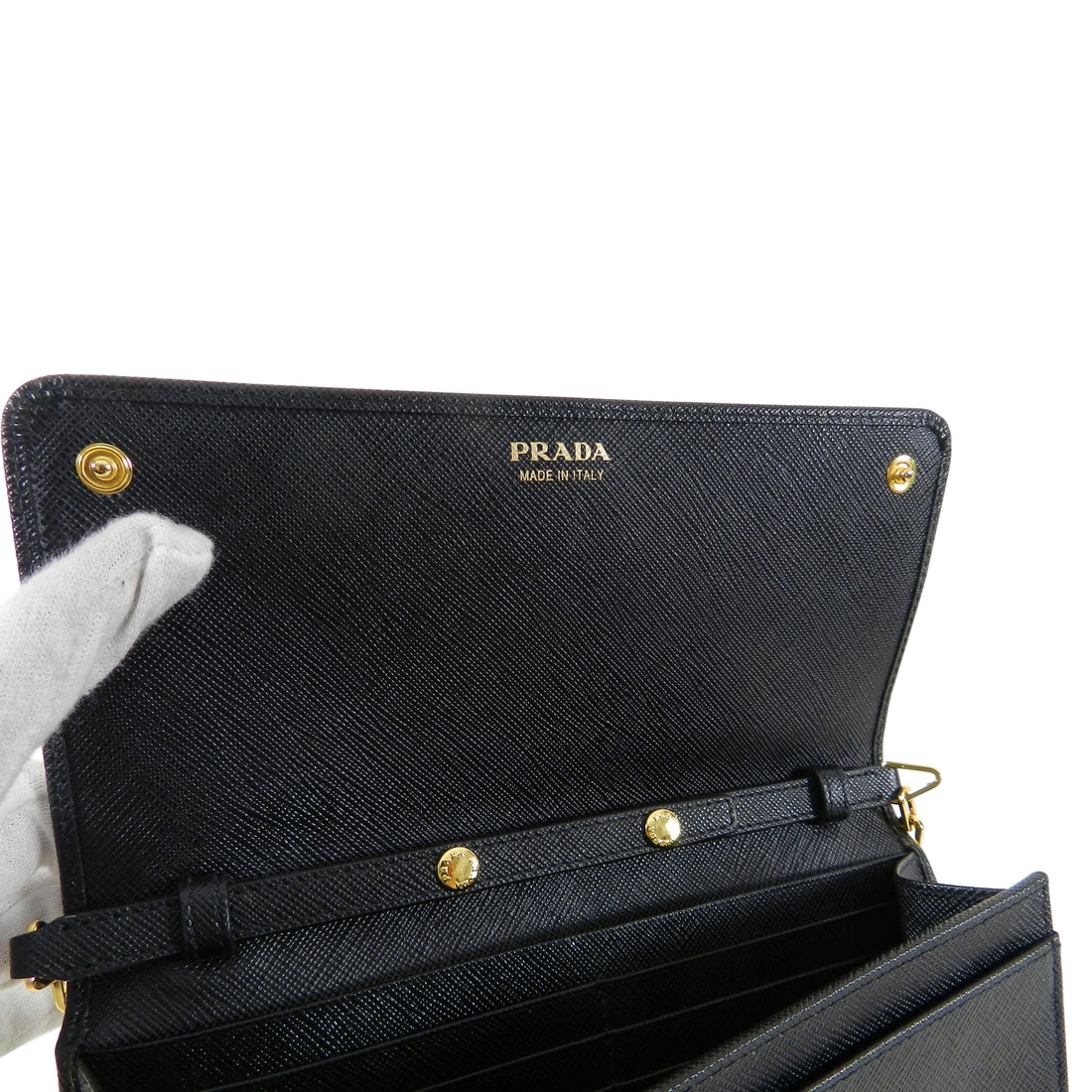 Prada Black Saffiano Leather Cahier Wallet on Chain at 1stDibs