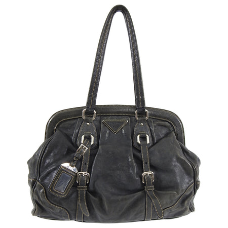 Prada Dark Brown Distressed Vitello Wash Leather Bag