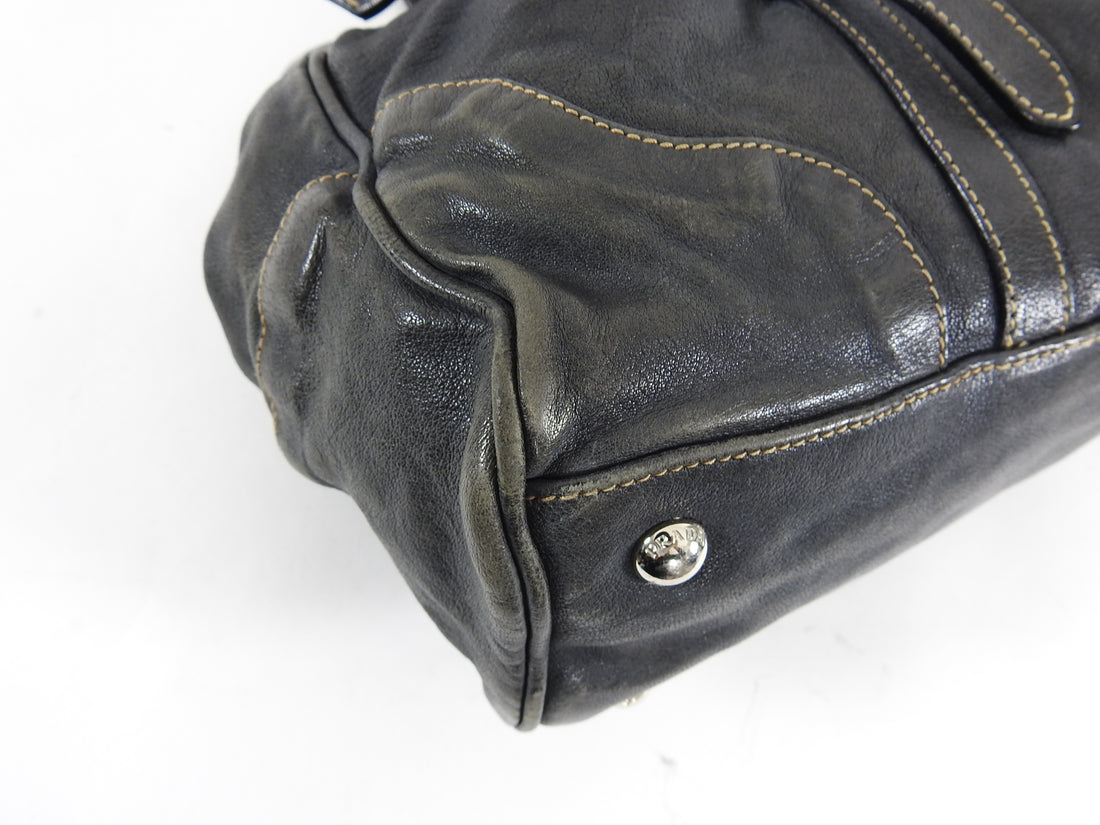 Prada Dark Brown Leather Belt Buckle Tote Bag 455pr62