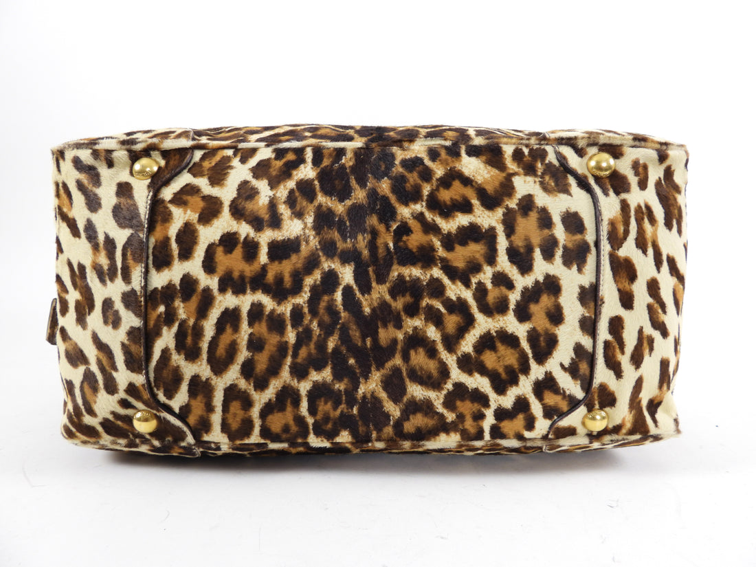Prada Leopard Pattern Calf Hair Large Weekender Bag