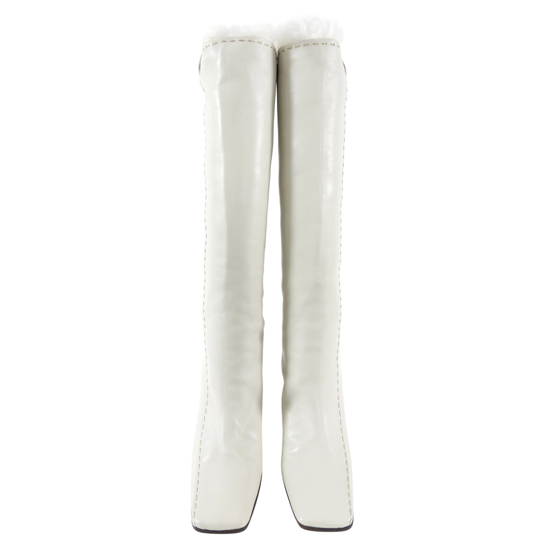 Prada White Shearling Lined Tall Square Toe Boots - 7.5