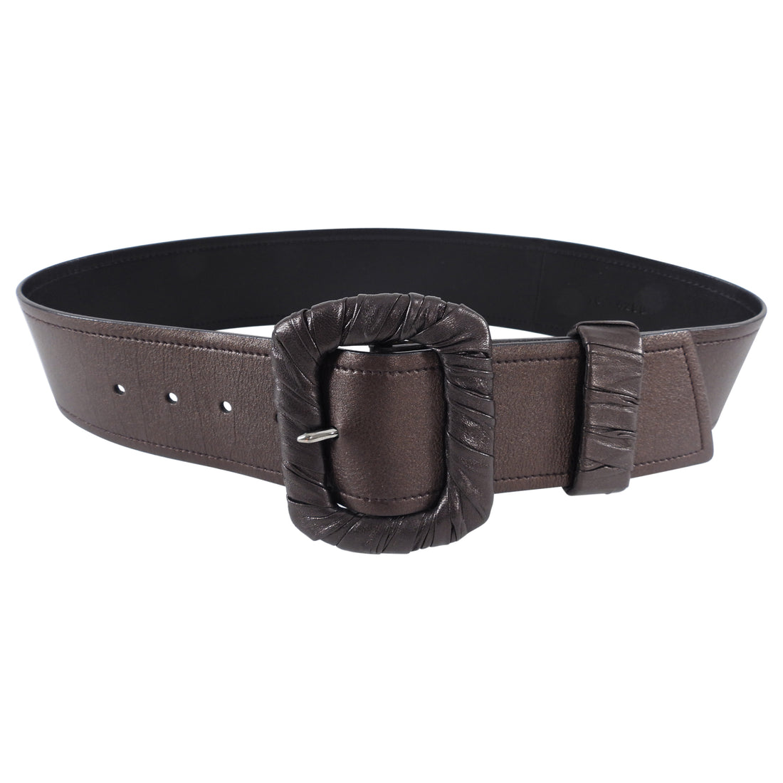 Prada Wide Dark Brown Leather Buckle Belt - 26-30”