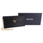 Prada Black Saffiano Envelope Wallet On Chain Wristlet