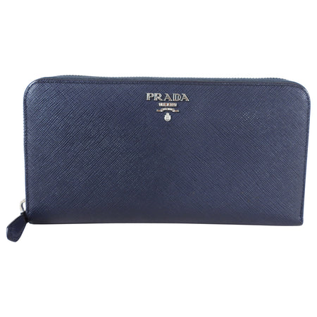 Prada Balitco Navy Saffiano Continental Zippy Wallet