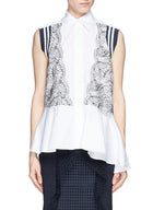 Preen By Thornton Bregazzi White Lace Applique Cotton Poplin Peplum Shirt - S