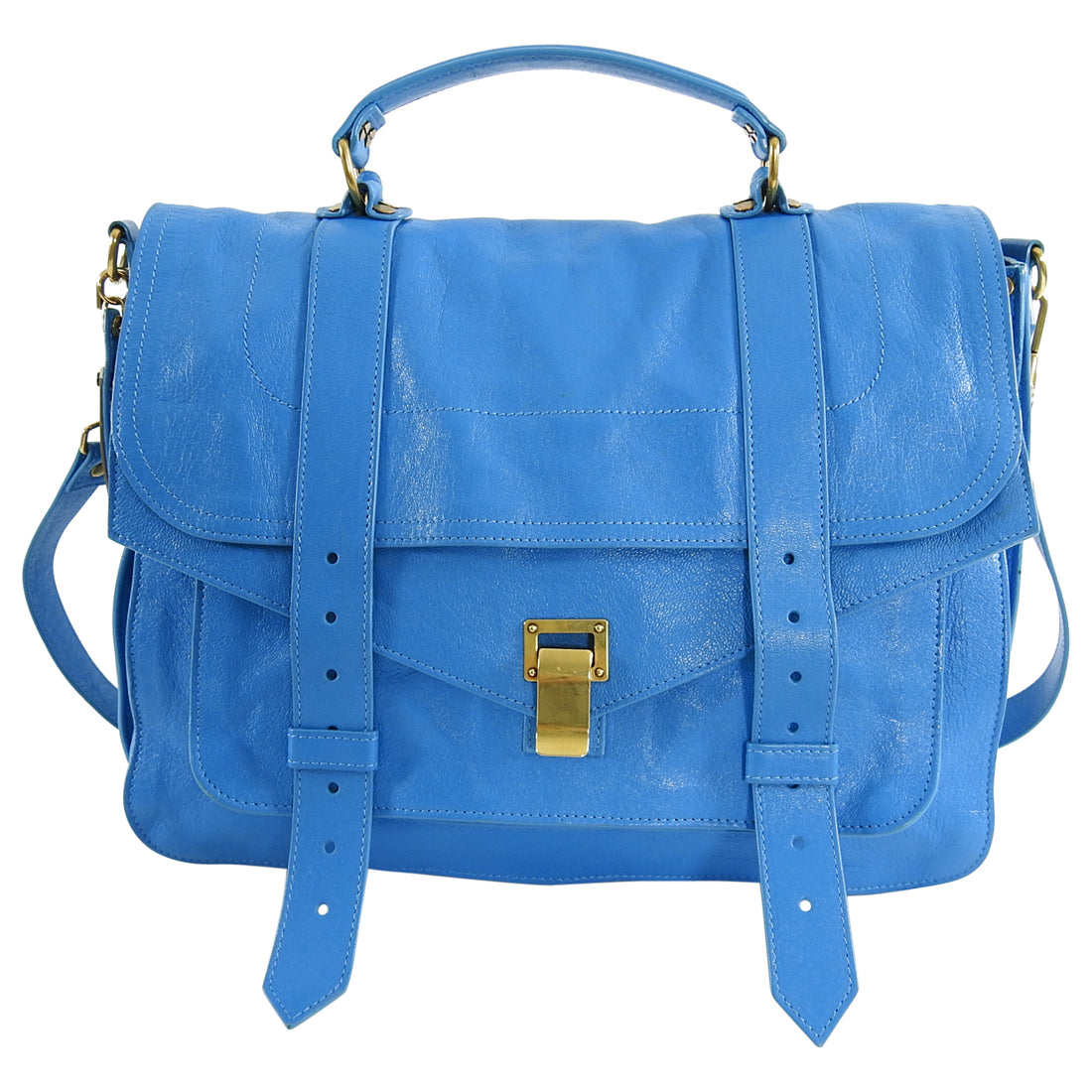 Proenza Schouler PS1 Turquoise Blue Leather Large Messenger Bag 