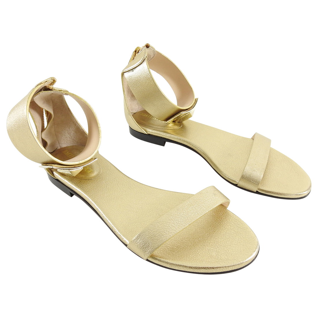 Emilio Pucci Gold Metallic Leather Flat Sandals - 38.5