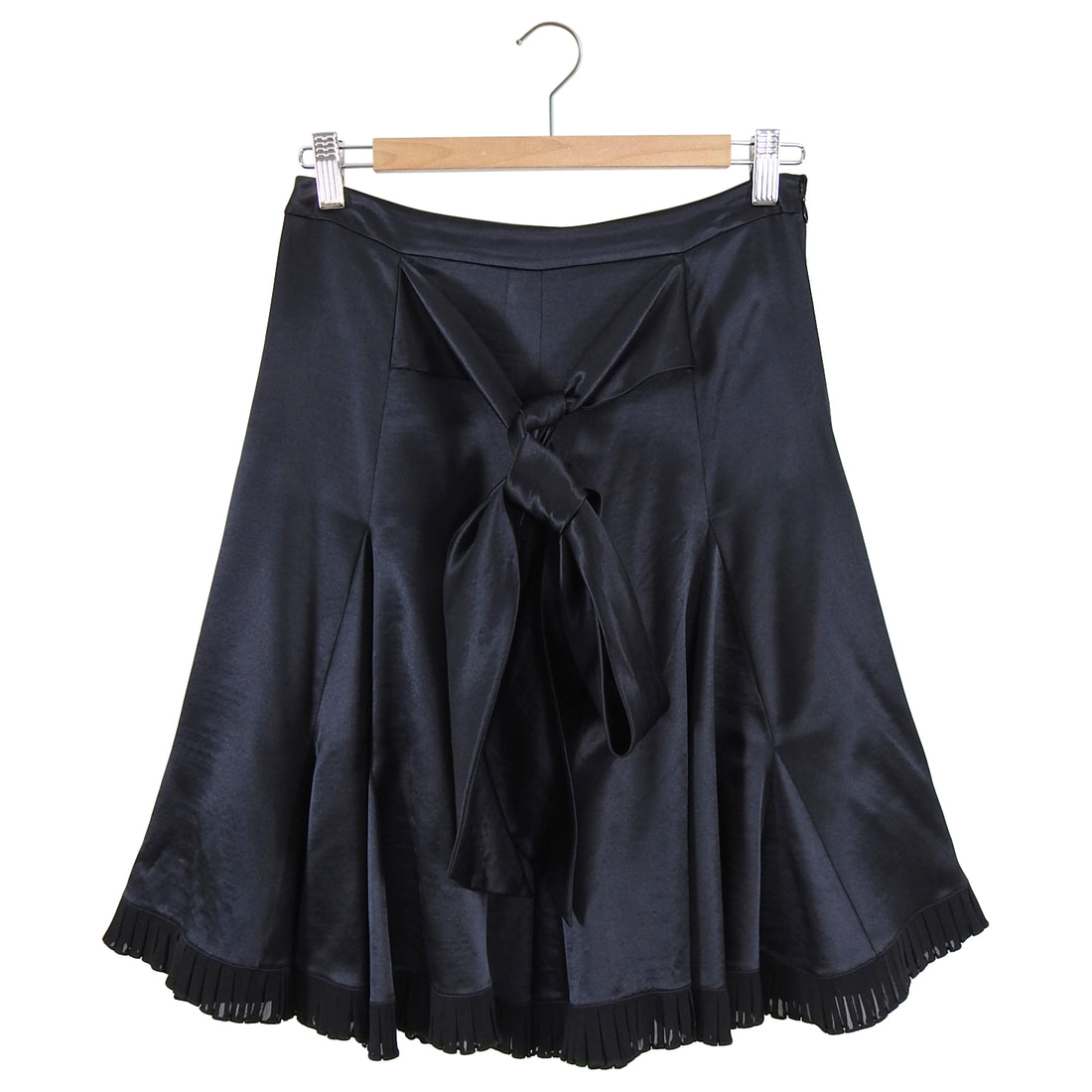 Emilio Pucci Black Silk Satin Flare Skirt with Sash Belt - S