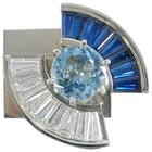 Trisko Modernist Abstract Aquamarine Sapphire Diamond Gold Two-Piece Puzzle 