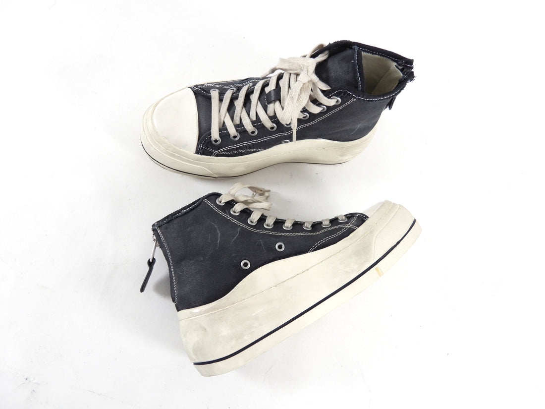 R13 Black Distressed High Top Lace Up Sneakers USA 6.5