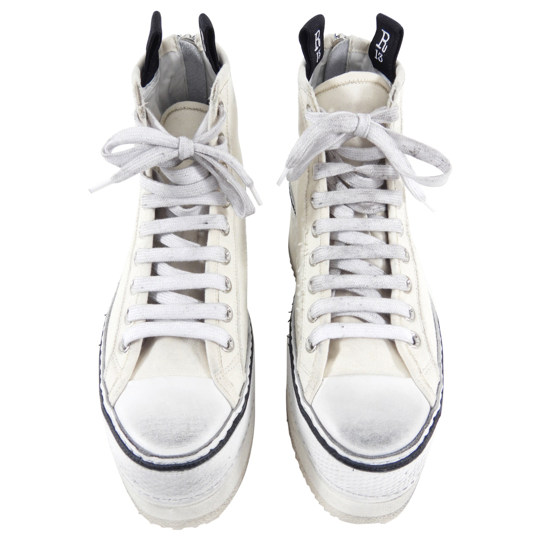 R13 White Distressed Platform High-Top Sneakers - USA 7