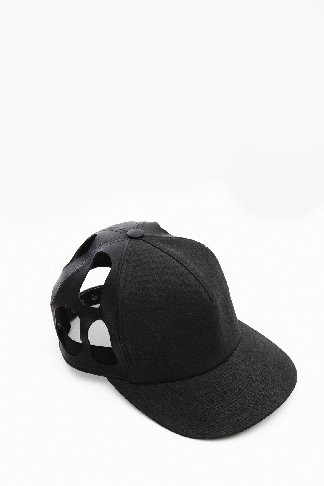 Rick Owens Coated Cotton and Leather Cut Out Baseball Cap Hat