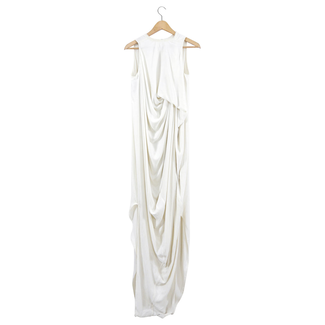 Rick Owens Milk White Velvet Sleeveless Draped Gown Dress
