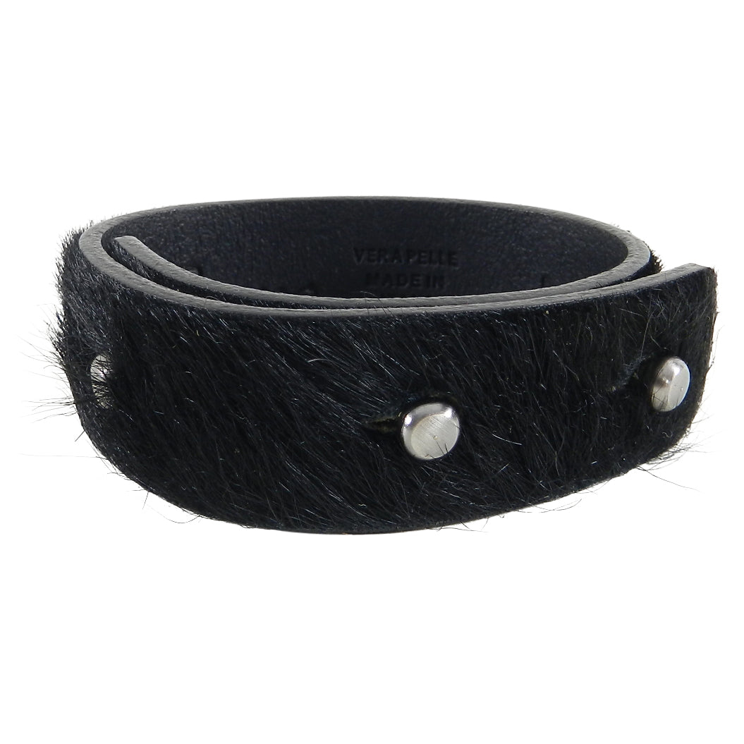 Rick Owens Pony Hair Black Leather Cuff Bracelet 