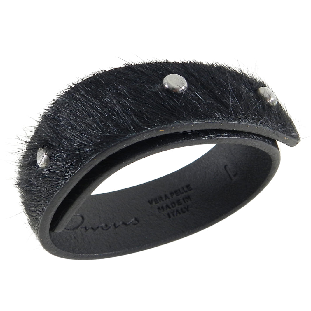 Rick Owens Pony Hair Black Leather Cuff Bracelet 