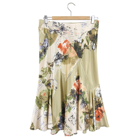 Roberto Cavalli Beige Orange Satin Bias Skirt - L / USA 8/10