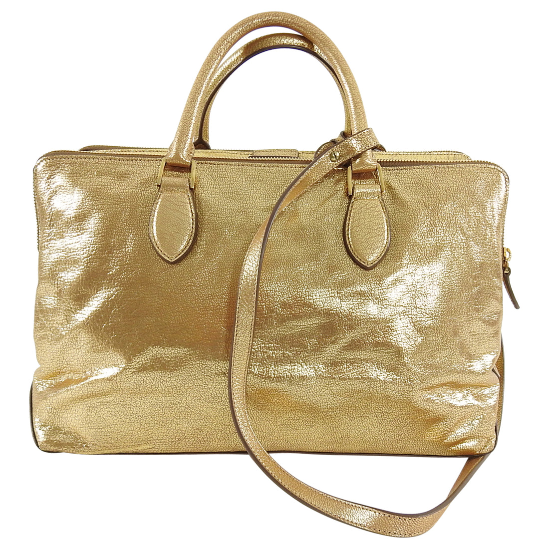 Rochas Dark Gold Metallic Double Satchel Bag
