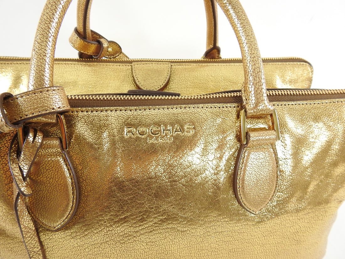 Rochas Dark Gold Metallic Double Satchel Bag