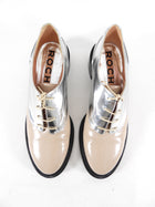 Rochas Two Tone Silver and Nude Lace Up Oxford Shoes - 40
