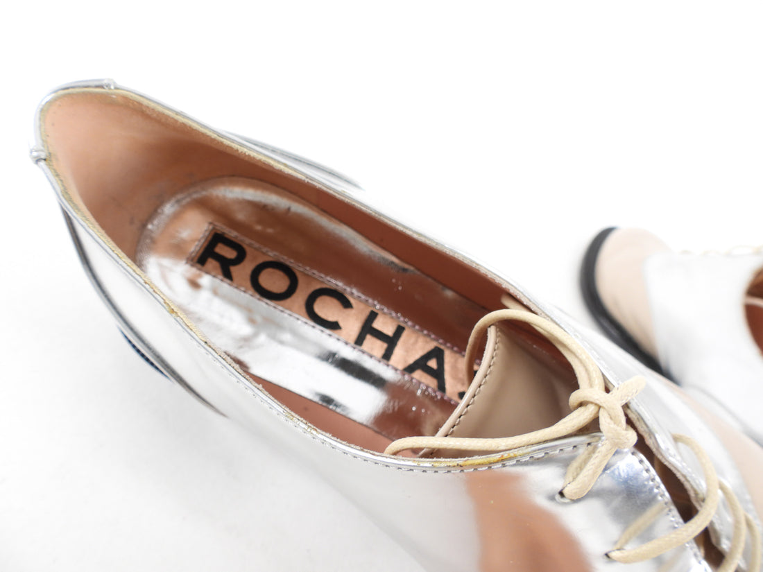 Rochas Two Tone Silver and Nude Lace Up Oxford Shoes - 40