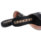 Rochas Black Satin Flat Slide Sandals with Silver Beads - 37