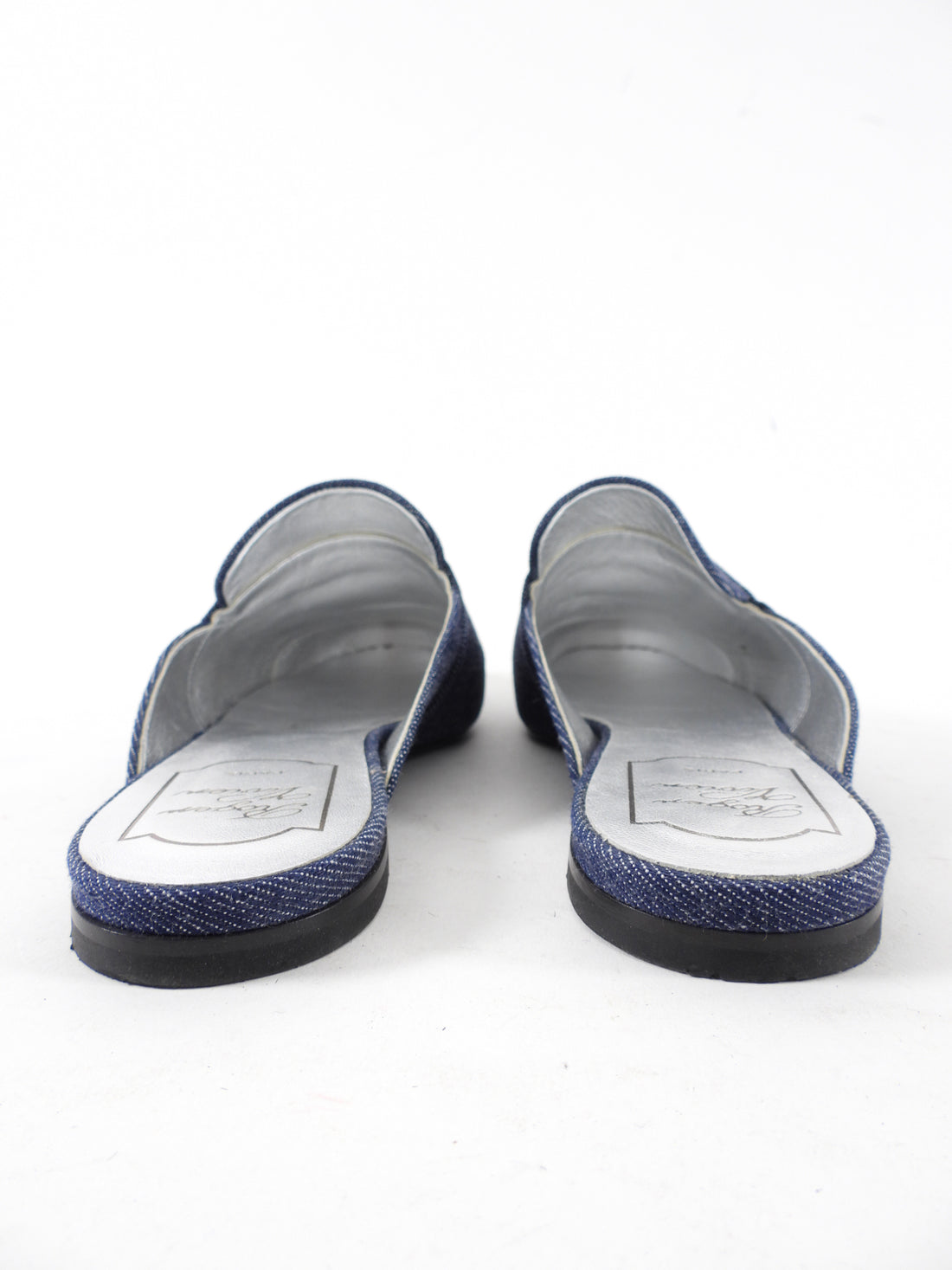 Roger Vivier Blue Denim Sequin Slip on Flat Slides - 38 / 7.5