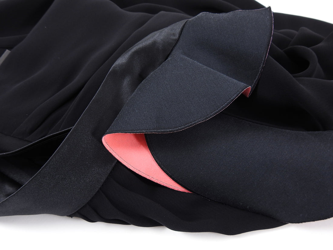 Roksanda Spring 2015 Lorette Black Long Skirt with Pink Ruffle - 8 / 10