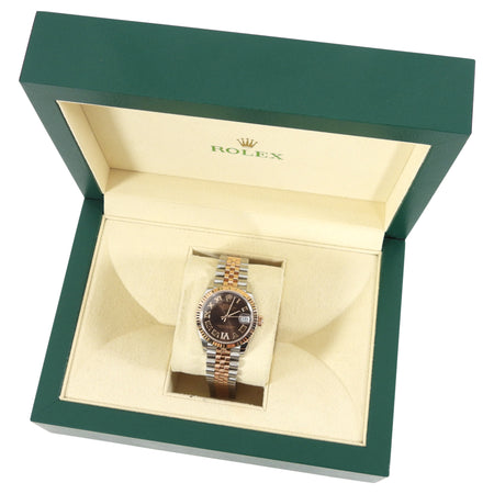 Rolex Two Tone 18k Rose Gold Chocolate Diamond Date Just 31mm Watch