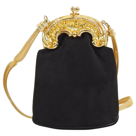 Vintage 1970's Harry Rosenfeld Black Suede and Gold Mesh Evening Bag