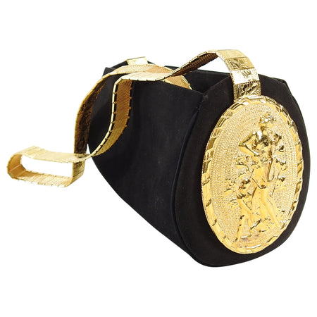 Vintage 1972 Harry Rosenfeld Black Suede Gold Mesh Strap Evening Bag