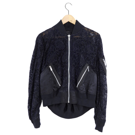 Sacai Black Lace and Nylon Bomber Jacket - M