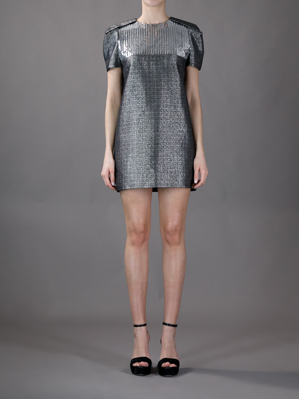 ysl silver dress Metallic Silk Maxi Dress