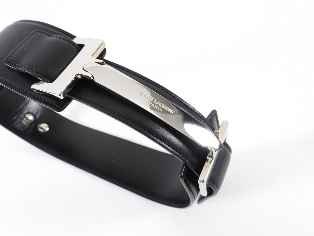 Saint Laurent Black Leather Wide High Waist Belt - XS / 24.5”